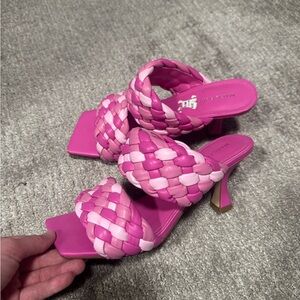 Marc Fisher Pink Braided Two-Strap Heeled Sandals